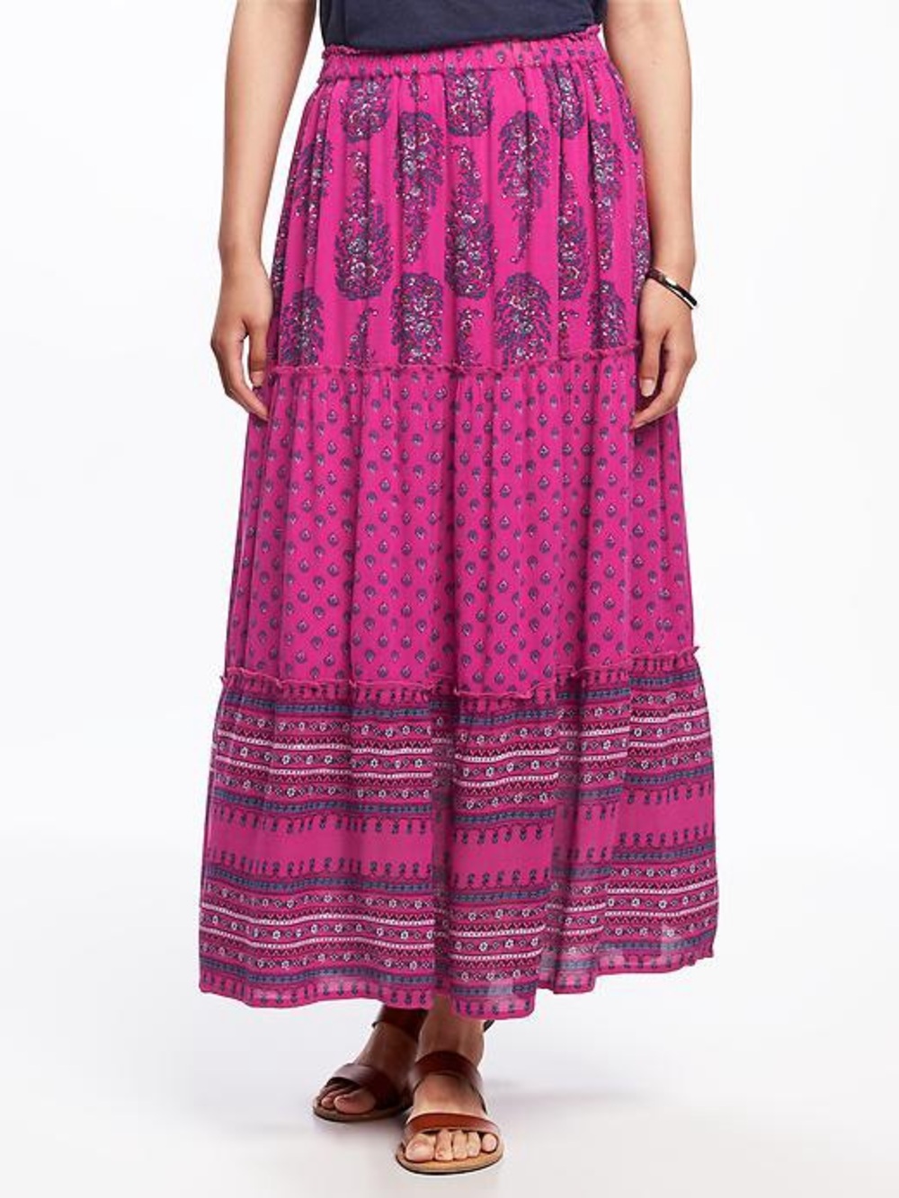 NWT Old Navy Tiered Boho Pink Maxi Skirt